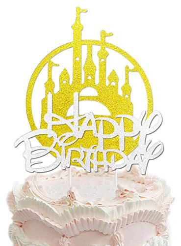 Castle Birthday Cake Topper Gold Glitter Princess Castle Cake Pick for Girl Happy Birthday Baby Shower Party Cake Decoration