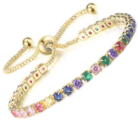 Apocalyptic-K Zirkonia Armband für Frauen, Tennisarmband Sparkle Verstellbares Armband Damenarmband Geschenk für festliche Tage (Farbe Zirkonia，Gold, 3MM)