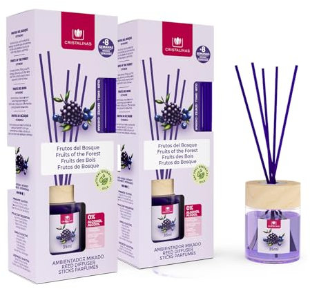 CRISTALINAS | Pack 2 Ambientador Mikado | 100% Puro | Larga Duración 8 Semanas | 2x35ml | 0% Alcohol (Frutos del bosque, 2x35ml)