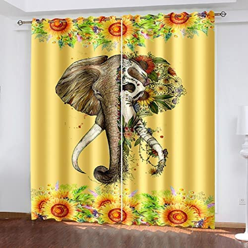 3D Scheibengardinen Vorhänge Wohnzimmer Tierischer Elefant Blickdichte Vorhänge Gardinen Blickdicht Vorhänge Vorhang Verdunkelung Gardinen Wohnzimmer Schlafzimmer 2Er Set, 220(B) X215(H) cm