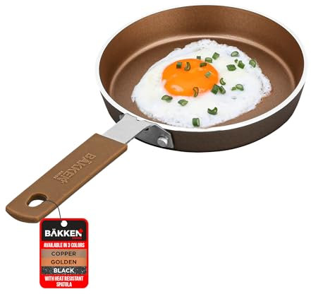 Bakken- Swiss 2-Piece Mini Nonstick Egg Pan & Omelet Pan – Egg Pan [5.5''] with Copper/Golden Non-Stick, Skillet, Eco-Friendly –for Eggs Pancakes, for All Stoves - Non Toxic