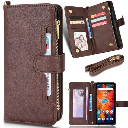 Baifu Brieftasche für Sony Xperia XZ3, Reißverschluss Tasche, Handyhülle mit Ständer und Handschlaufe, hülle Kompatible mit Sony Xperia XZ3-Braun