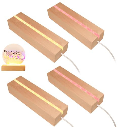 4 Stück Led Sockel, Led Lichtsockel, Rechteckige LED Holzaufsteller, Helligkeit Einstellbar, USB Lichtsockel Ornamente für DIY-Acrylplatten, Plexiglas, Milchglas, Glasplatte, Kristallkunst, Ornament