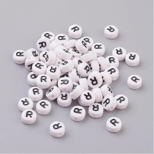 Handicraft Emporium Flat Round Alphabet Acrylic Beads | Approx 20g | R