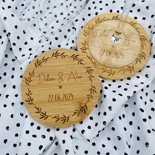 personalisierter Untersetzer aus Bambus | individuelles Geschenk zur Hochzeit oder zum Geburtstag | Jubiläum der Firm