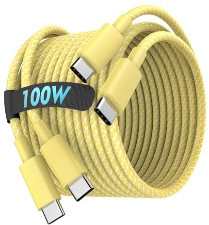 2 Pack 2M 100W USB C to USB C Cable for MacBook Pro MacBook Air Charger,iPad Pro 12.9 11,iPad Air 5 4, Mini 6, iPhone 15 Pro Max Plus,Samsung Galaxy,USBC Type C PPS Super Fast Charging Cord (yellow)