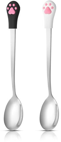 Sibba 2 Stück Katzen Löffel Edelstahl Haustier Futter Löffel Tierfutter Dosenlöffel Hundelöffel Pet Cat Can Spoon Futterlöffel Langer Griff Futterdosenlöffel zum Füttern von Nassfutter für Haustiere