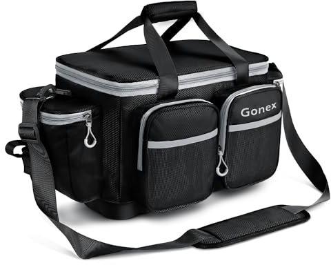 Gonex Angeltasche, Wasserabweisende Aufbewahrungstasche aus Polyestermaterial mit gepolstertem Schultergurt und Rutschfester Unterseite, geeignet für 3600 3700 Tackle Box, Schwarz