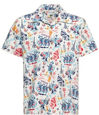 King Kerosin Herren Hawaii Hemd Hawaiian Shirt Aloha Shirt Paris Frankreich Vintage Hemd Retro Comic Art Rockabilly 50s Paris