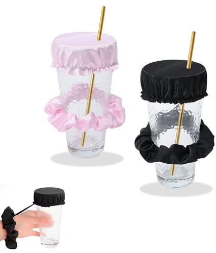 Housse de Tasse de Boisson,2 Pièces Couvre-boissons Anti-Pics avec Trou de Paille Chouchou Couvre-Gobelet Réutilisable Housse Tasse pour Soirées et Festivals en Toute Sécurité