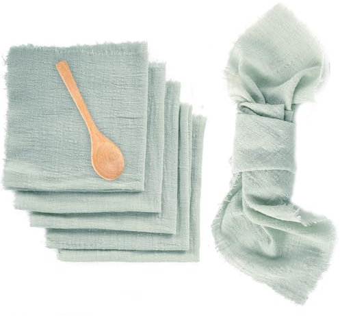 6 Stück Stoffservietten, Leinenservietten 42 x 42 cm, Dinner Stoffservietten mit Fransen für Familienessen Partys Hochzeit Geburtstag (Grün)