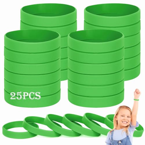 HONTIUS 6.3'' Bracelets en silicone, 25PCS Élastiques en Silicone Vert Bracelets en caoutchouc élastique pour Sport Enseignant Enfants Enfant Garçons Filles Enfant (pour 3-7 ans)