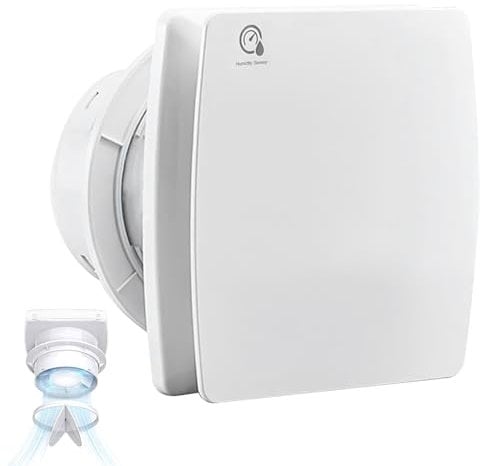 Bathroom Fan 100 mm with Timer and Humidity Sensor, ≤34 dB Quiet and Powerful Exhaust Fan, 12 W 95 m³/h IPX4 Wall Fan with Backflow Flap, Install Ceiling Wall in Bathroom, Toilet, Kitchen
