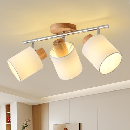 SANSHI LED Deckenlampe 3 flammig Deckenleuchte,Holz Deckenstrahler Schwenkbar 350°,Deckenspot E14 MAX.25W Spot,Modern Wandstrahler,Lampe Decke für Küche Schlafzimmer Flur Wohnzimmer,Ohne Leuchtmittel