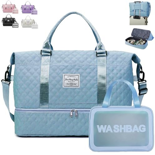 YOUYIKE Reisetasche Damen Groß, 41L Reisetasche mit Schuhfach, Nassfach Wasserdicht Turnbeutel Handgepäck Tasche für Flugzeug, Badetasche, Weekender Travel Bag Women(Blau)