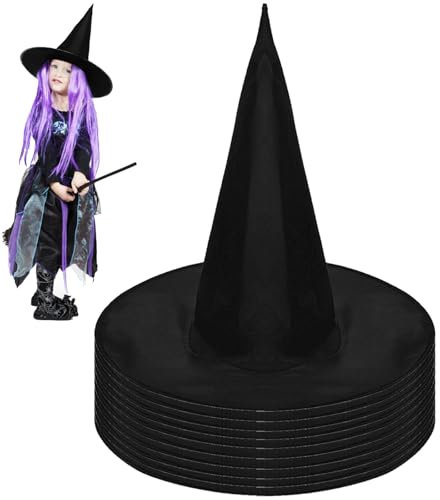 AUNGKWANG 10er Pack Halloween Hexenhüte, 3/4/5/10 Stück Hexen Zubehör, Hexenhut Unisex, Zauberer Hut für Erwachsene, Dress-up Cosplay Kostüm Zubehör, Zauberer Kostüm für Halloween Karneval (Schwarz)