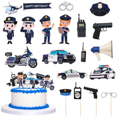 taonganui 27 Stück Polizei Tortendeko Polizei Cupcake Topper, Happy Birthday Cake Topper Polizei Geburtstagsparty Deko Polizei Polizeiauto Kuchendekoration Baby Jungen Kinder Geburtstag Party Deko