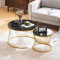 Merax Couchtisch 2er Set, Hochglanz Wohnzimmertisch, Coffee Table mit Stauraum, für Wohnzimmer, Balkon, Metallgestell, Gold und Schwarz