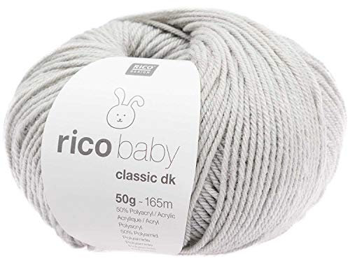 Rico Wolle Baby Classic dk, Babywolle weich und pflegeleicht zum Stricken oder Häkeln, 50% Polyamid, 50% Polyacryl, 50g 165m, Nadelstärke 3,5-4 mm (031 hellgrau)