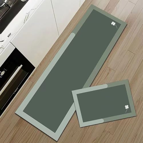 Hixingo Tapis Cuisine Antidérapant, Absorbant Diatomite Tapis de Cuisine, Trèfle Quatre Feuilles Tapis Cuisine Devant Evier, Lavable Tapis de Bain Tapis Vaisselle (Vert Sauge,40x120cm)