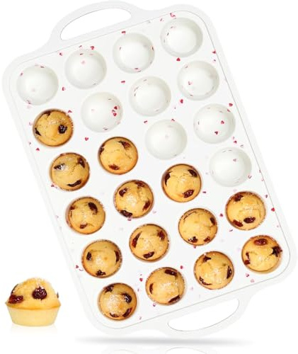 Zheigaoxea 24-Cup Mini Size NonStick Silicone Muffin Pan for Baking with Metal Reinforced Frame BPA Free Silicone for Baking Mini Muffin, Cupcake, Egg Bites Oven Safe