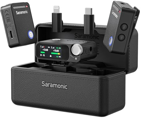 Saramonic Ultra Wireless Lavalier Mikrofon, 32-Bit Float Recording, Timecode Sync, Noise Cancellation, IPX5 Wasserbeständigkeit, 984' Reichweite, 130dB SPL, für Kameras, Smartphones, Computer (ULTRA01