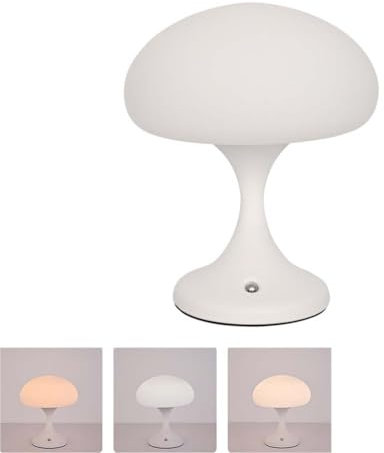 AoLa Pilz Tischlampe Kabellos Pilzlampe LED Akku Tischleuchte mit Touch Dimmbare 3000K-6000K Nachttischlampe Glas Lampenschirm Deko Nachtlampe Aufladbar Mushroom Lampe Leselampe,Weiß