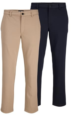 JACK & JONES Chino Hose Herren Regular Fit – Chinohose Männer im 2er Pack aus Recyceltem Polyester – Performance Pants mit Stretch, Mid Rise, Umschlag-Saum – Größe: 36W / 36L – Farbe: Navy Blazer