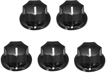 sourcing map 5Pcs ABS and Copper Potentiometer Knobs 1/4 Volume Tone Control Top Hat Knob for Guitar Instruments Audio Mixer Amplifier Black