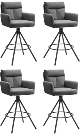 Home4You Barhocker - Grau - Schwarz - Cordbezug - Metallgestell - drehbar - 4er Set