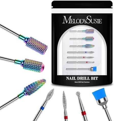 MelodySusie Nagelfräser Bits Set, 7Stk Wolframkarbid Diamant Bits für Acrylnägel Poly Gel Nagelhaut entfernen, 3/32'' Professionelle Nagelbits für Nagelfräser Efeil (mehrfarbig)