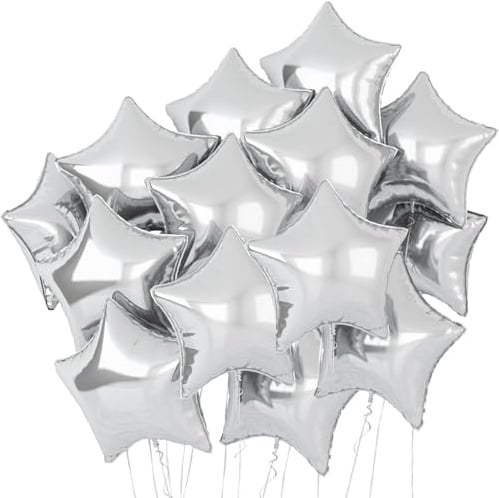 Stern Folienballons Silber Helium, Luftballon Silber Folie, Partyballons, Dekoration für Geburtstags, Deko Neujahr – 25 stk
