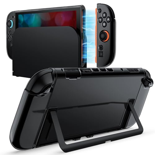 JETech Nero Trasparente Custodia Dockable per Nintendo Switch 2 (2025) 7,9 Pollici, Cover Presa Morbida TPU per Joy-Con Staccabili, Guscio Posteriore in PC Portatile Sottile, Antigraffio