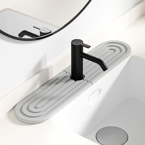 QYRDBGY Abtropfmatte Spüle, Kieselgur Stein Wasserhahn Spritzschutz Wasserhahn Matte 40 * 10cm Waschbecken Splash Pad Stone Drying Mat Kitchen für Küche Und Badezimmer (Grau)