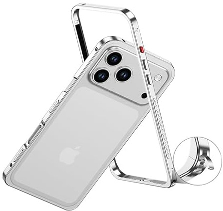 teroxa Schutzhülle für iPhone 17 Pro, Rahmen aus Luftfahrt-Aluminiumlegierung, stoßfest, rückenfrei, keine Rückseite, Wärmeableitung (Silber)