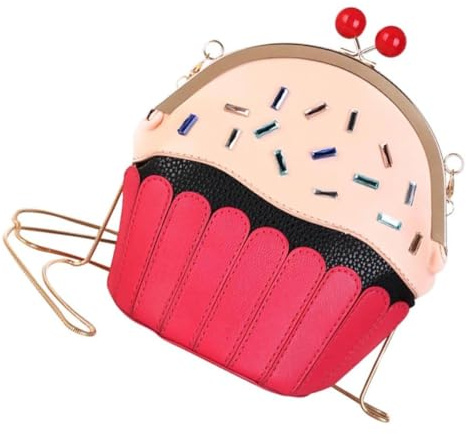 Kreative Umhängetasche aus Pu, Rote ein Schulter Tasche mit Eiscreme Design | Donut Tasche, Modische Mädchen Freizeittasche, Moderate Kapazität für Arbeit und Alltag