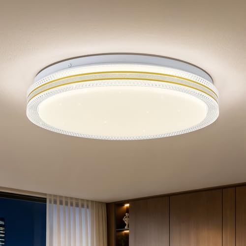 Qamra Deckenleuchte LED Deckenlampe 32CM,24W,4000k Neutrales Licht,Sternenhimmel-Effekt Deckenbeleuchtung,Rund LED Lampe für schlafzimmer,Wohnzimmer,Küche,Flur,Kinderzimmer,Büroc,Arbeitszimmer