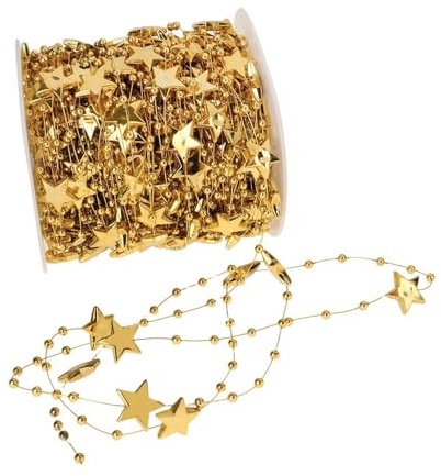 Perlenkette Weihnachtsbaum Deko 10M Perlengirlande Weihnachten Gold Stern Perlenband Weihnachtsbaum Kette Christbaumschmuck Perlenband Christbaumkette für Christmas Decorations DIY Handwerk Hochzeit