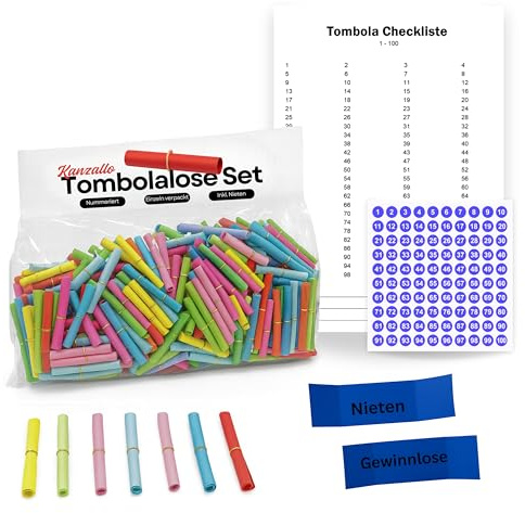 Generisch Tombola Lose Set mit Nieten – Lose Tombola, Gewinnlose & Nieten, nummerierte Tombolalose inkl. Checkliste & Sticker für Schule, Verein & Party (100 Gewinne / 400 Nieten)