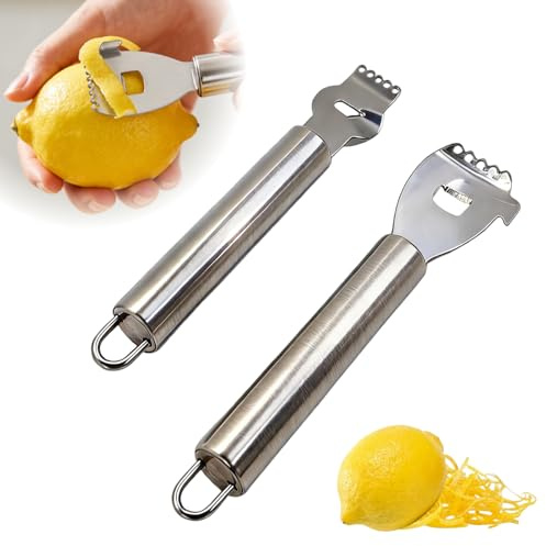 Icyowls 2 Pezzi Taglia Zest, pelapatate per Limone, Set grattugia per scorza, utensile per pelare agrumi, zester in Acciaio Inox per Limone, Lime, Arancia, Cucina, Dolci, Cocktail