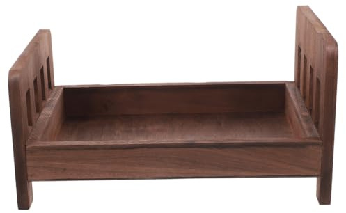 Vintage Holz Bett Fotorequisite für Neugeborene, Zuverlässig und Dekorativ | Kaffeefarbene Ausführung, Glatte Oberfläche, Brucharm und Stabil, Passend für Babyfotografie im Studio