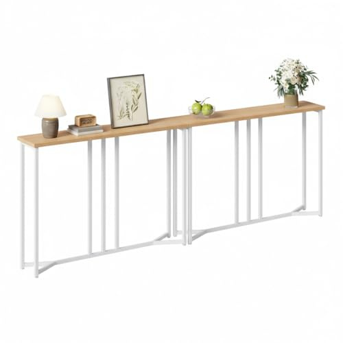 YITAHOME Konsolentisch, 2er-Set, 100cm Flurtisch Schmal, Sofatisch, Beistelltisch, Schmales Regal, Console Table für Wohnzimmer, Flur, Eingangsbereich,Holzfarbe und Weiß