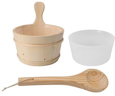 Fafeims Bastutillbehör, Bastuhinksats, 4L Granhink med Plastfoder och Slev Spa-tillbehör för ångbadsmassagebadkar