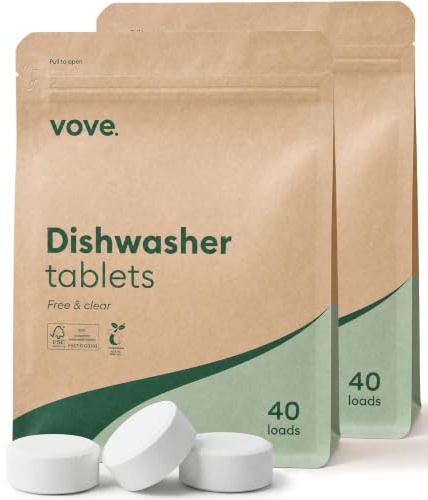 Vove Dishwasher Tablets, 80 Count, Plant-Based Fragrance-Free