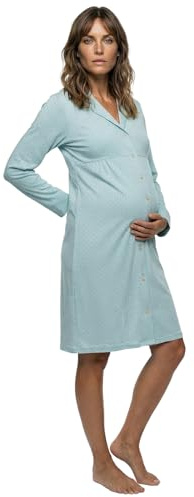 Banii Nachthemd Damen Langarm Emma mit Punkten und Knopfleiste S-XL Stillen Schlafshirt Umstandsmode Schwangerschaft