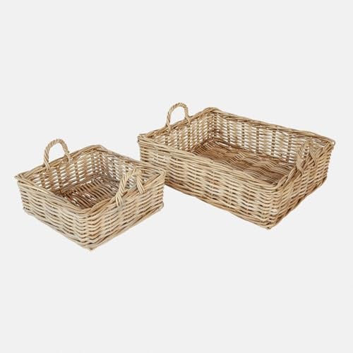Loberon Korb 2er Set Selwooden - Zwei Größen - Stilvoller Landhaus-Charme - Naturbelassen - Aufbewahrung - Ordnungshelfer - Rattan, braun