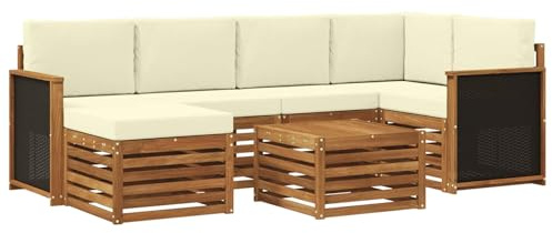 vidaXL Ecksofa Set mit Kissen 6 pcs Natur und Creme, Outdoorsofa, modernes Ecksofa-Set, Bequeme Gartenlounge, Terrassenplatz zum Entspannen