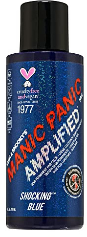 Manic Panic Amplified Cream Formula, Shocking Blue, 4 Fl. Oz (1 Count) | Dark Blue Color Can Give Purple Undertones to Unbleached Hair, Works on Dark & Light Shades, Vegan, PPD & Ammonia Free