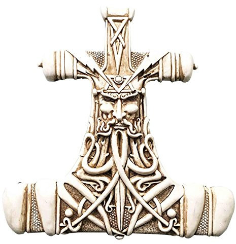 Viking God Thor Bone Hammer Mjolnir Thunder Wall Sculpture Plaque Figurine