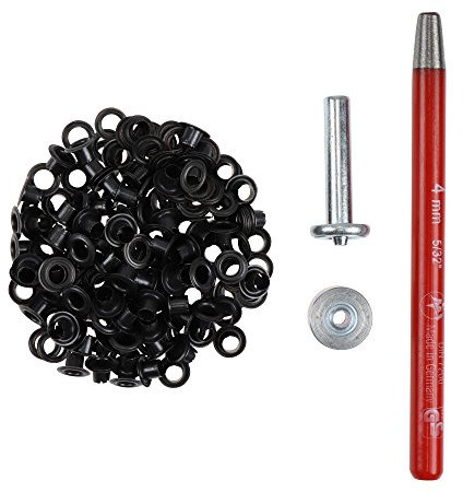 100 Stück Ösen 4 mm rostfrei mit Scheiben + Locheisen & Ösenwerkzeug – Komplettset für Leder, Stoff, Planen, Bastelarbeiten, Outdoor, Zelte, Textilien – beste Qualität (brüniert)